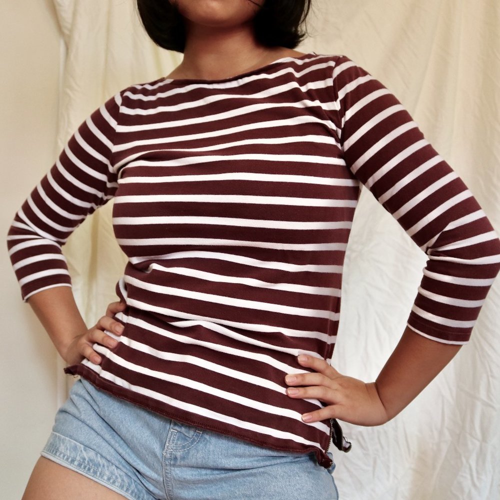 Striped Boat Neckline Gap Top